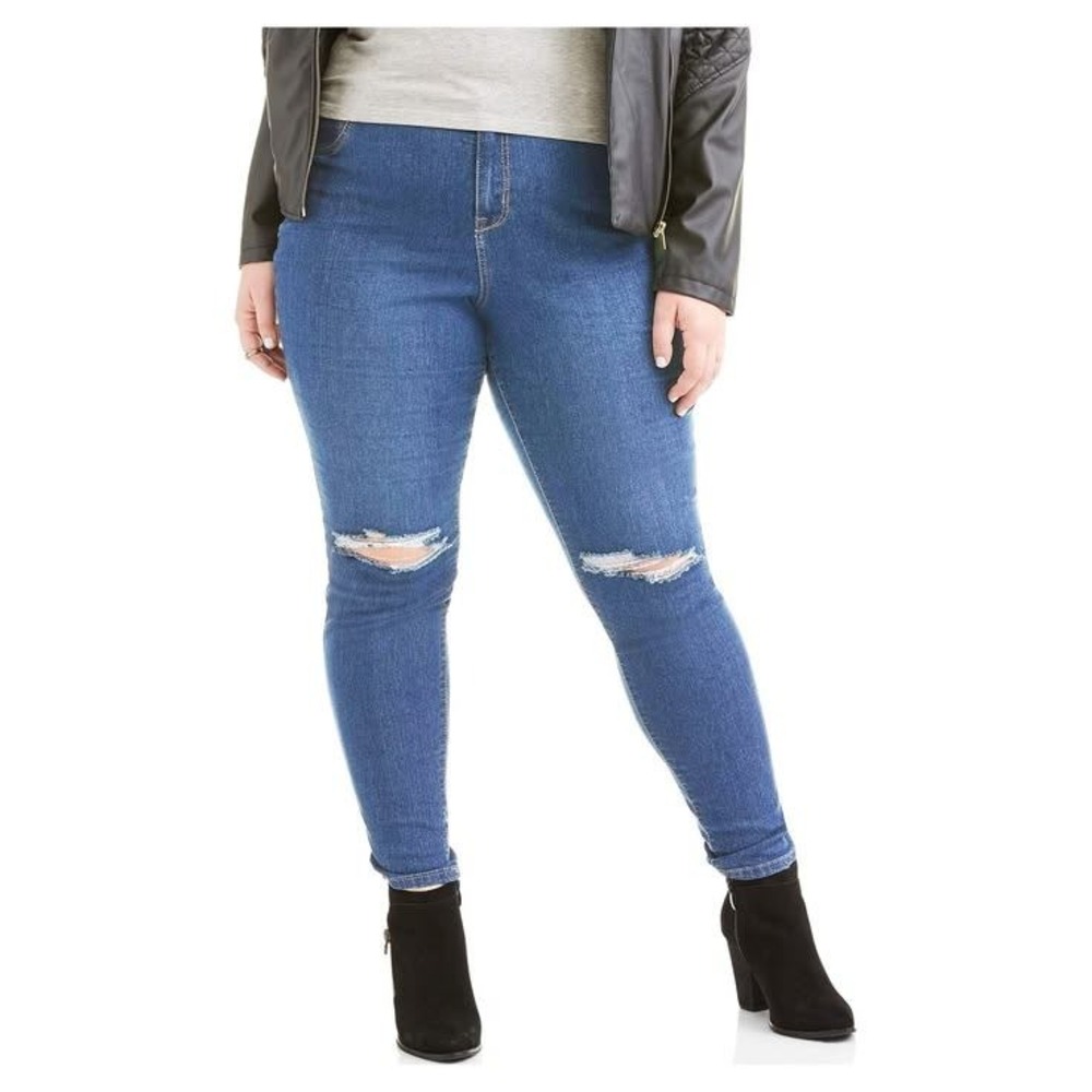 NWT A3‎ Denim Women 22W Plus Light Wash Destructed Denim Classic Skinny Jeans